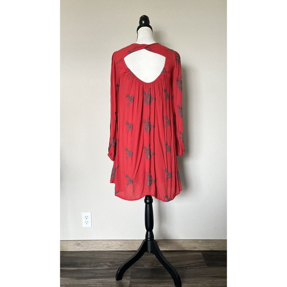 Free People Dress Women XS Red Austin Mini Embroidered Boho Lining Pullover - Picture 7 of 13